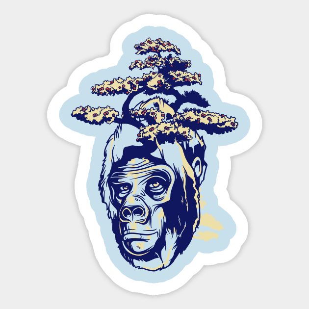 Bonsai Monkey Sticker by Designious